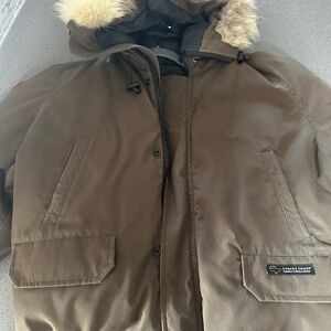 Canada Goose Men's Olive Brown Parka with Fur-Trim Hood